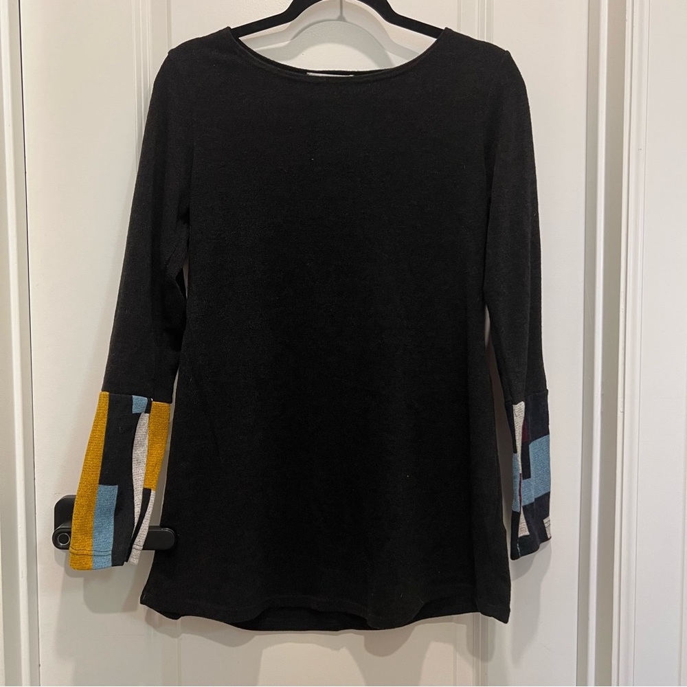 2/$24 💥🆕 Chris & Carol Black LS Accents Knit Sweater Blouse | Medium | 2285